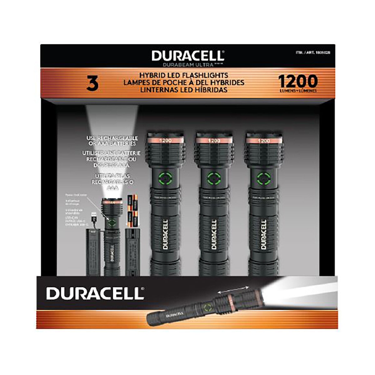 Duracell 1200 Lumen Dual Power Flashlight 3 pack at costco.co.uk