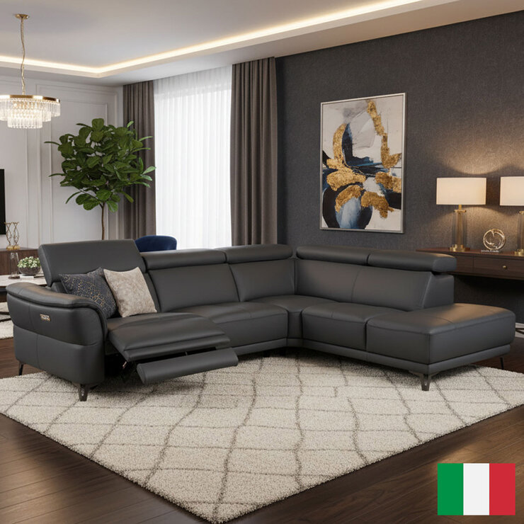 Nicoletti Charleston Blue Leather Power Reclining Corner Sofa with Chaise in 2 Configurations Nicoletti Charleston Blue Leather Power Reclining Corner Sofa with Chaise in 2 Configurations