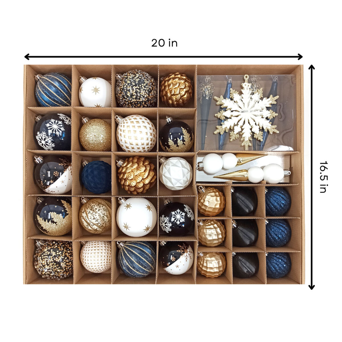 Buy 78 pack Ornaments Blue/Gold Dimensions Image at costco.co.uk