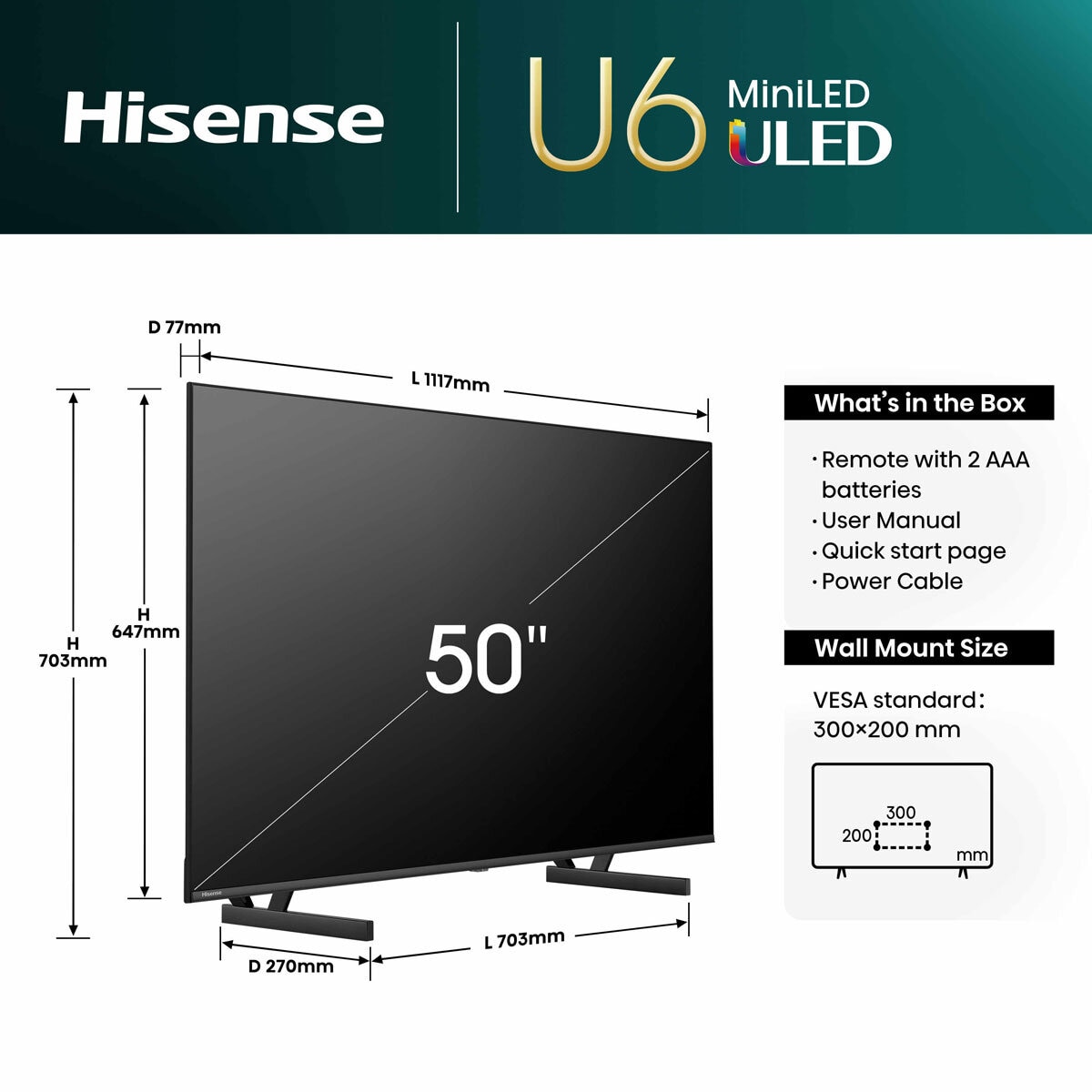 Hisense 50U6NQTUK 50 Inch Mini-LED Smart TV