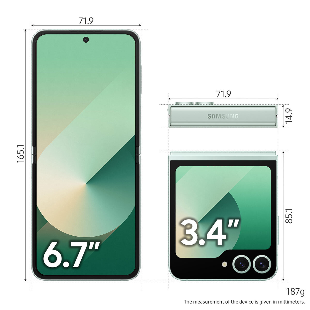 Samsung Galaxy Z Flip6, 256GB Sim Free Mobile Phone in Mint, SM-F741BLGGEUB