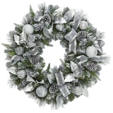 Silver decorated wreath on White background without lights