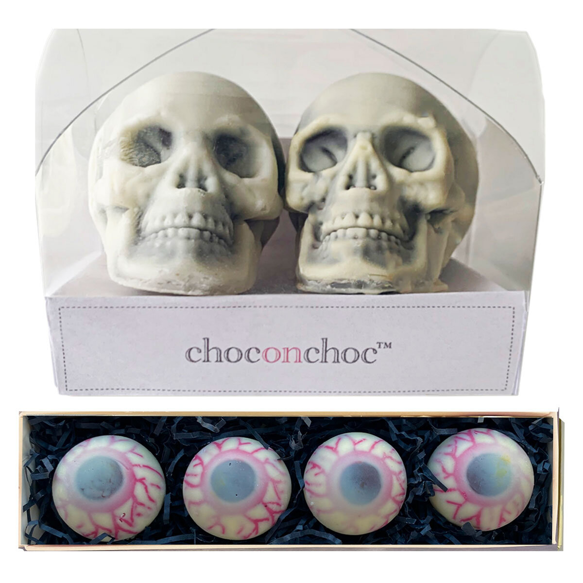 Choc on Choc Chocolate Skull Set 125g and Chocolate Gooey Eyeballs ,160g