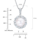 9-10mm Cultured Freshwater White Pearl & 1.15ctw Diamond Necklace, 14ct White Gold