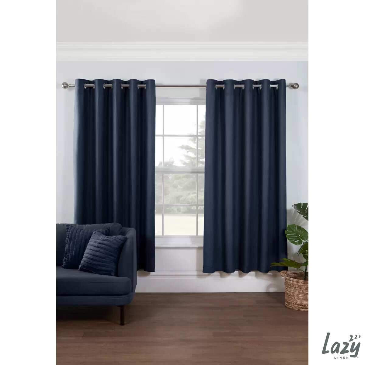 Lazy Linen 100% Washed Linen Navy Curtain, 167 x 183 cm