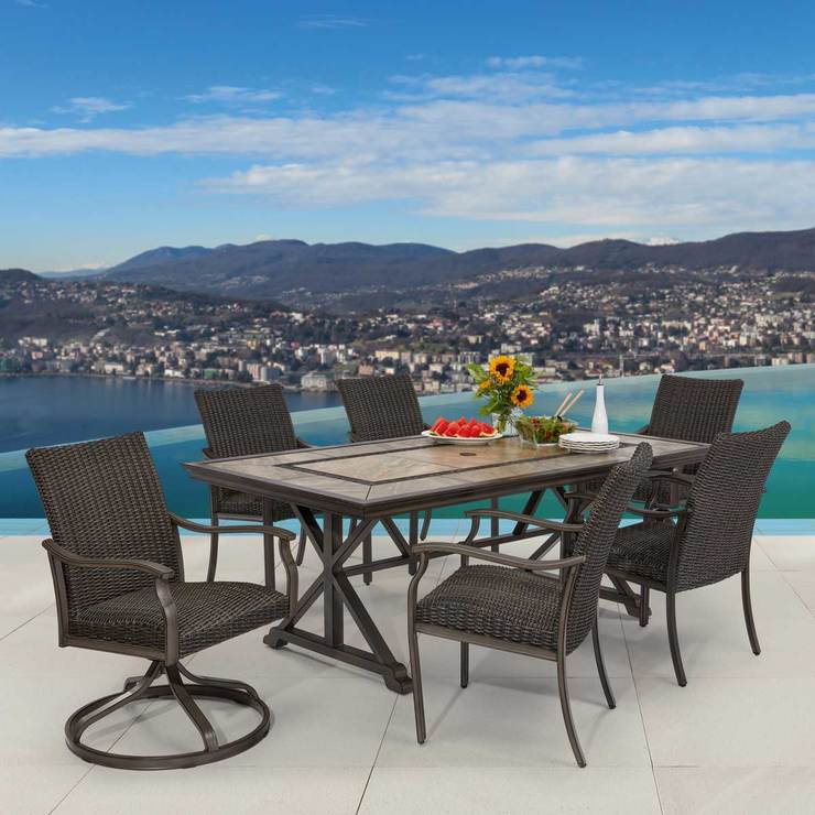 Agio Eldorado 7 Piece Woven Dining Patio Set + Cover ...