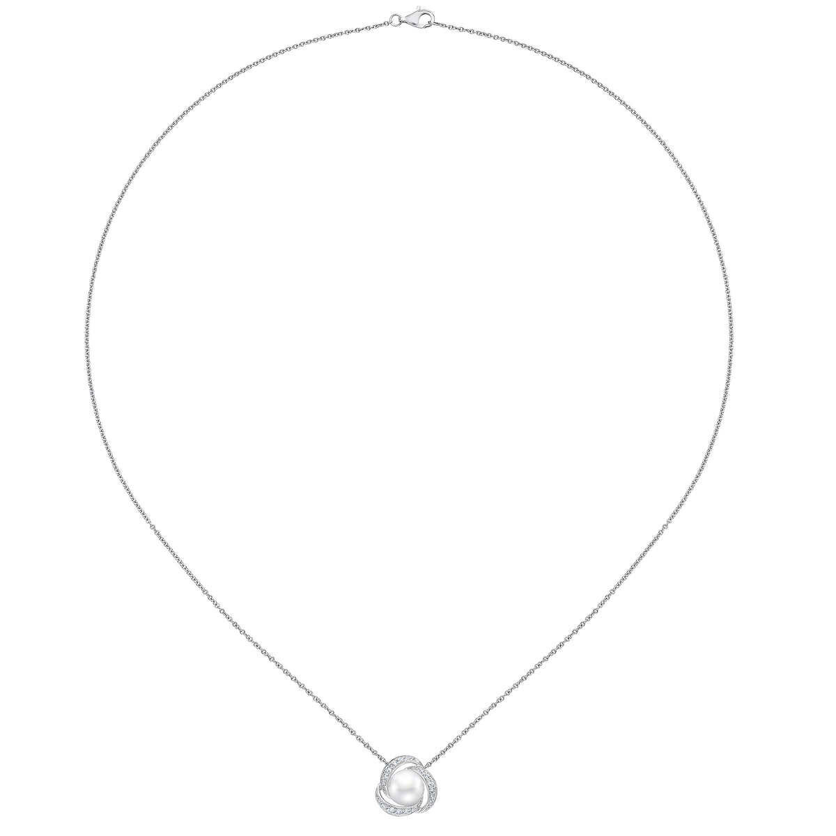 7.5-8mm Cultured Freshwater White Pearl & 0.25ctw Diamond Necklace, 14ct White Gold