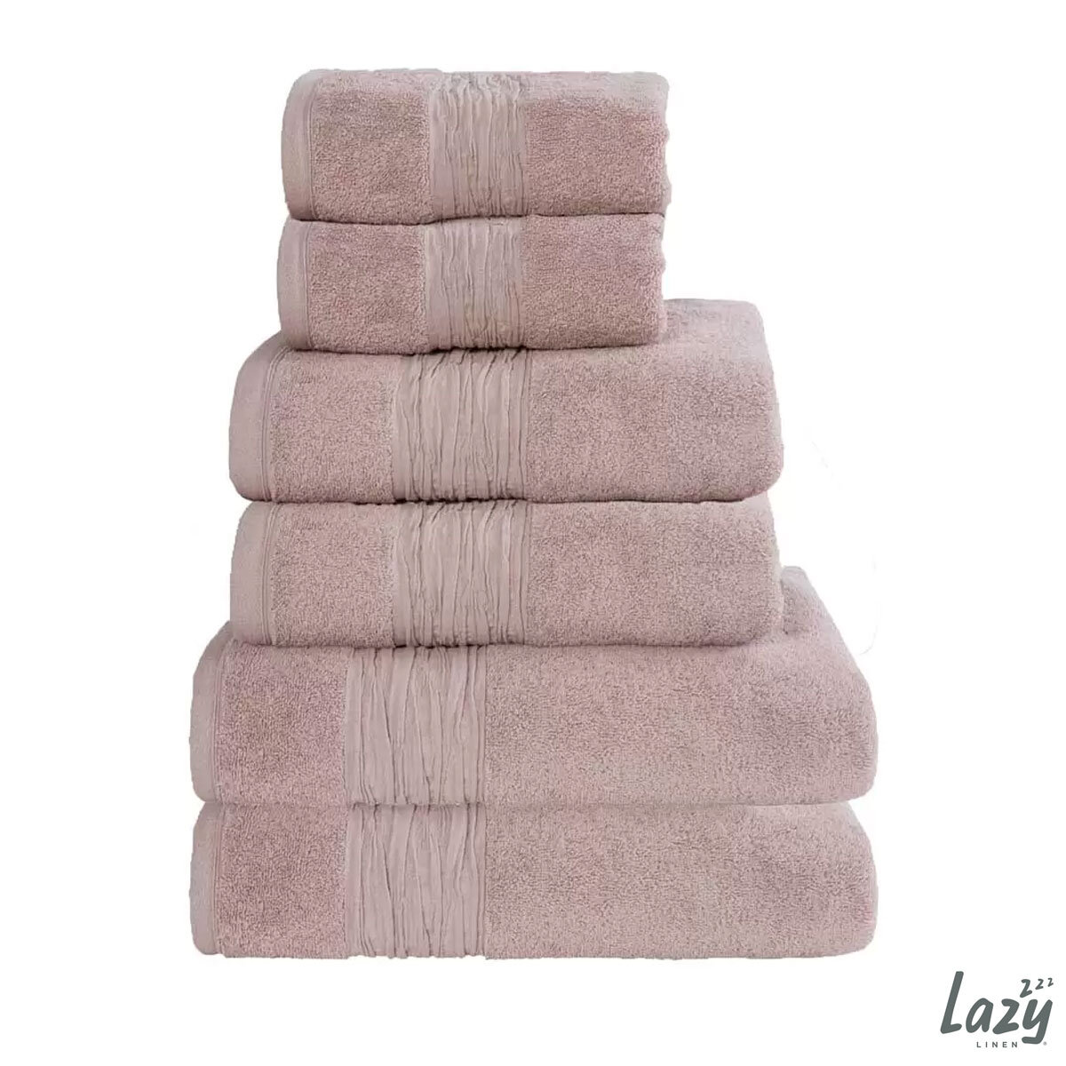 Lazy Linen 6 Piece Towel Bundle in Pink, 2 x Hand Towel, 2 x Hand Towels, 2 x Bath Towels & 2 x Bath Sheets
