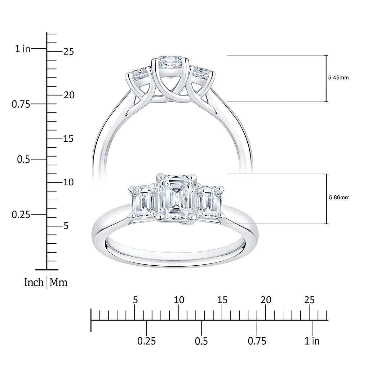 1.20ctw Emerald Cut Diamond 3 Stone Ring, Platinum