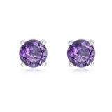 Round Cut Amethyst Stud Earrings, 14ct White Gold