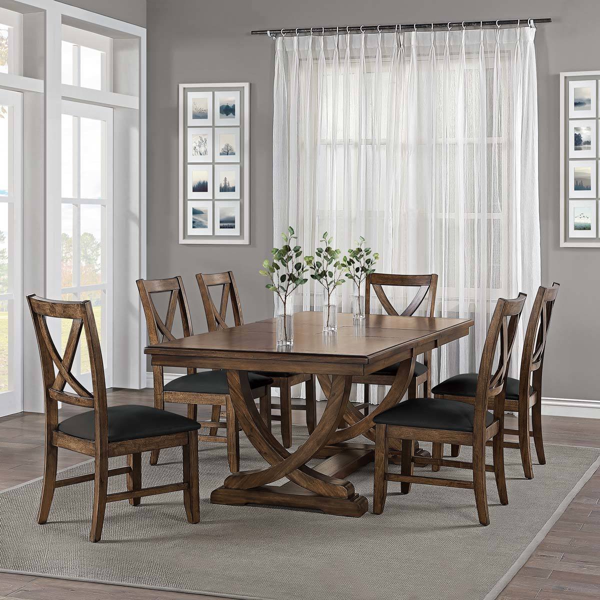 Bayside Furnishings Lakemont Extending Dining Table + 6 Cross Back ...