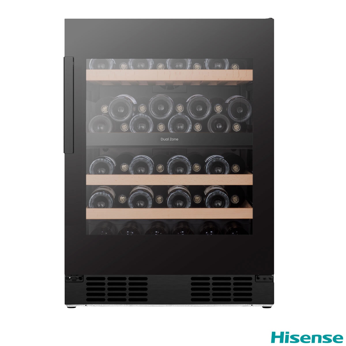 Hisense RW3N122GSLF, 46 Bottle Freestanding, Dual Zone Wine Cooler in Black