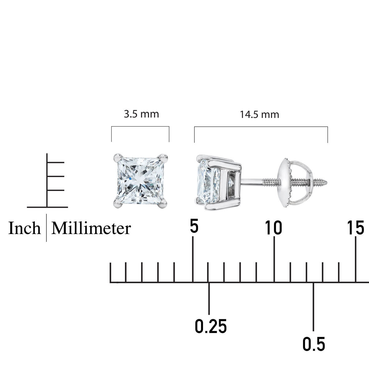 0.50ctw Princess Cut Stud Earrings, 18ct White Gold