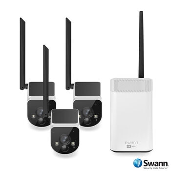 Swann MaxRanger4K Solar Security System Kit with 3 Wireless Cameras, Wi-Fi Hub with 64GB MicroSD Storage SWNVK-MR4KSD3-EU 