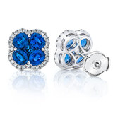 Oval & Princess Cut Blue Sapphire & 0.27ctw Diamond Clover Stud Earrings, 14ct White Gold