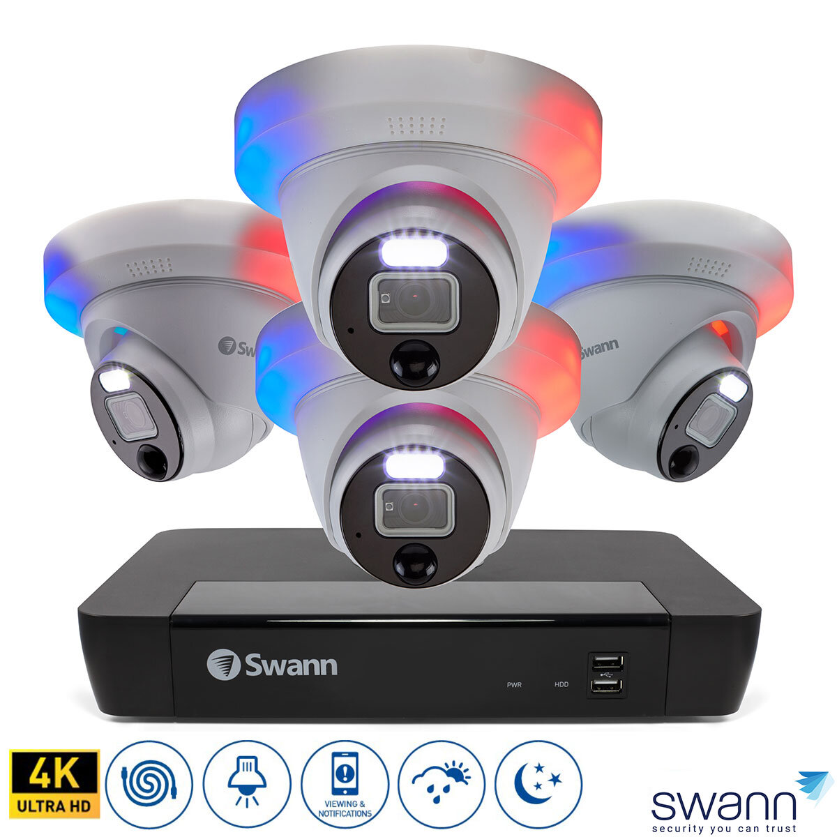 Swann 8 Channel 2TB NVR Recorder with 4 x Enforcer™ 4K Ultra HD Dome Cameras, SWNVR-88780H-EU & SWNHD-900DE-EU