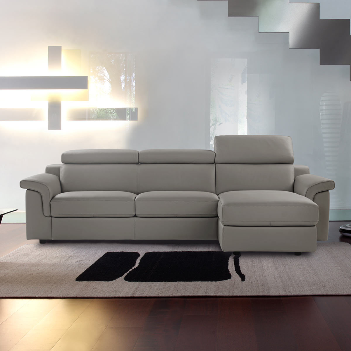  Calia Italia Bellagio Dove Grey Italian Leather Sofa 