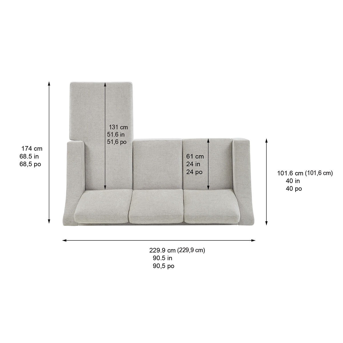 Thomasville Dillard Grey Fabric Corner Sofa with Reversible Chaise