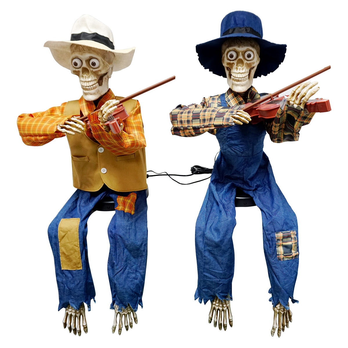 Halloween 3ft (1m) Pair of Animated Fiddler Skeletons with Lights & Sounds