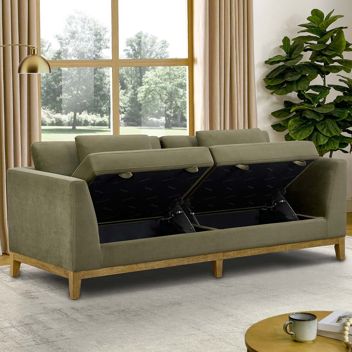 Thomasville Mokena Green Fabric 2 Seater Sofa with Storage Seats