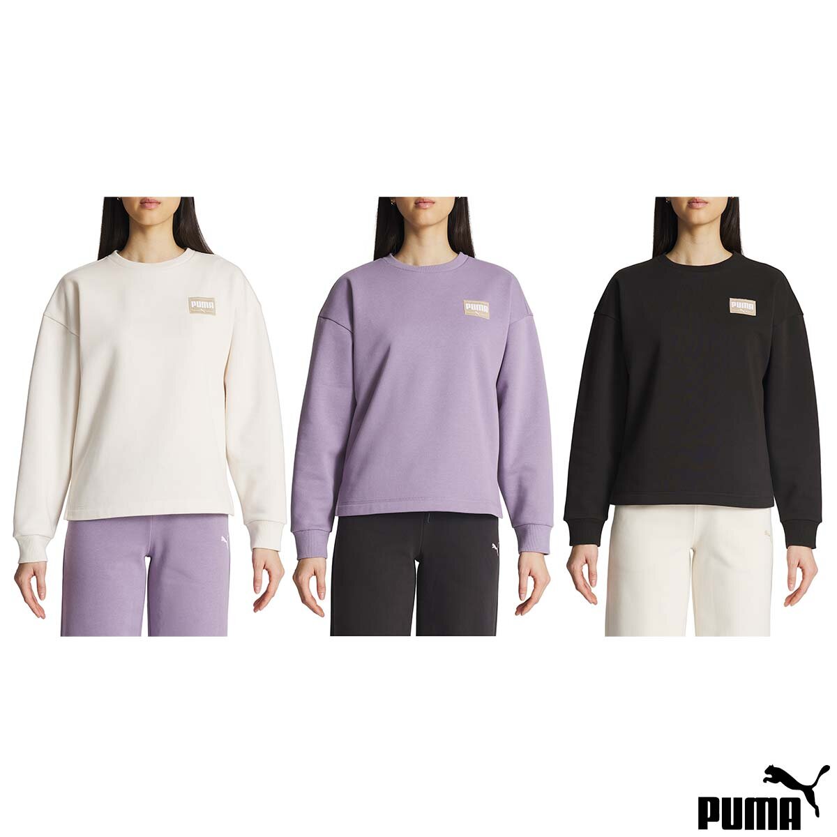 Puma Ladies Patched Up Crewneck in Black