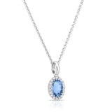 Round Cut Aquamarine & 0.09ctw Diamond Necklace, 14ct White Gold