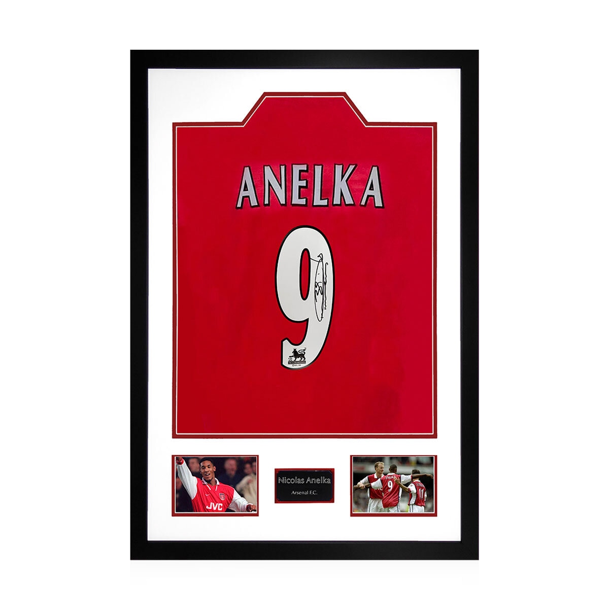 Nicholas Anelka Arsenal Signed Home Framed Shirt, including 2 Photos