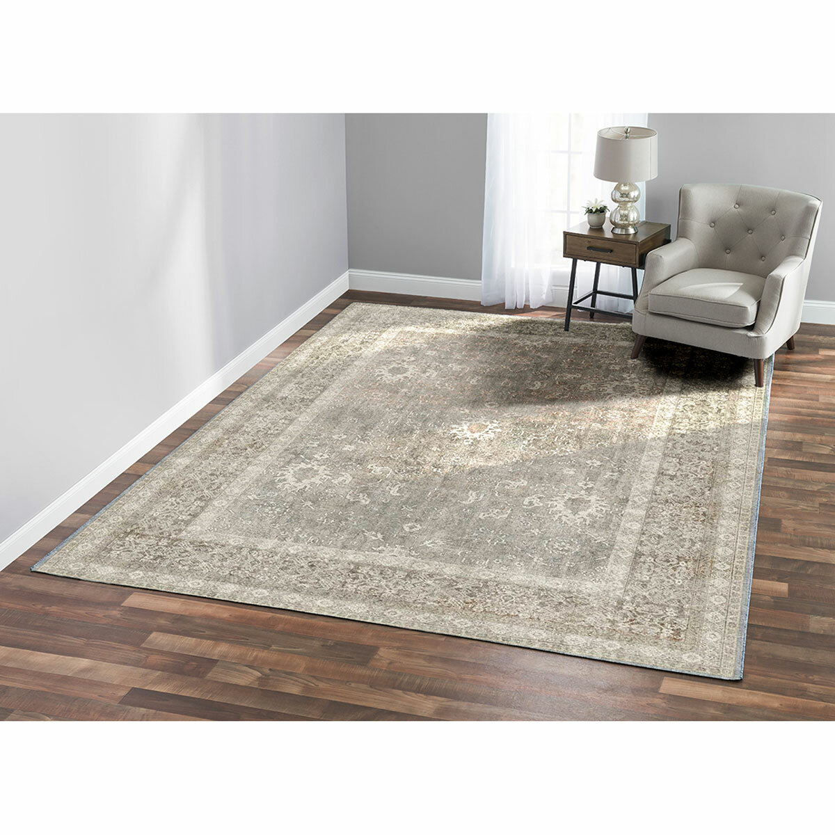 Korhani Washable Neutral Floral Area Rug, 240 x 300 cm Korhani Washable Neutral Floral Area Rug, 240 x 300 cm