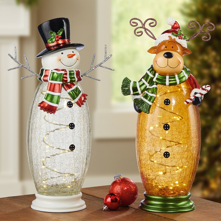 17 Inch (42 cm) Glass Christmas Table Top Snowman and ...