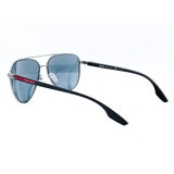 Prada Sport Gunmetal and Black Sunglasses With Grey Mirrored Lenses, SPS52W DG107G