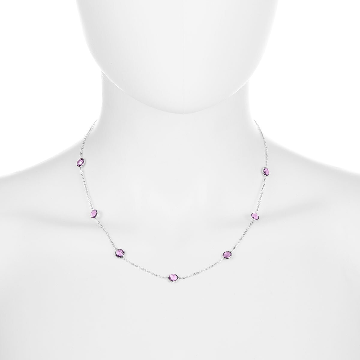 Round Cut Amethyst Neclace, 14ct White Gold