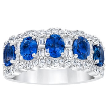 Oval Cut Blue Sapphire & 0.60ctw Diamond Ring, 14ct White Gold