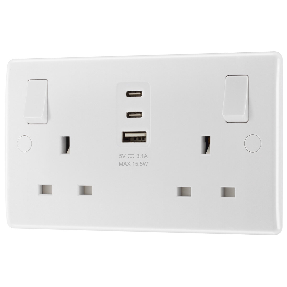 White Nexus Double Switched 13A Power Socket with 3 x USB A+C+C, Twin Pack at costco.co.uk