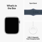 Apple Watch Series 9 Cellular, 45mm Silver Aluminium Case with Storm Blue Sport Band S/M, MRMG3QA/A