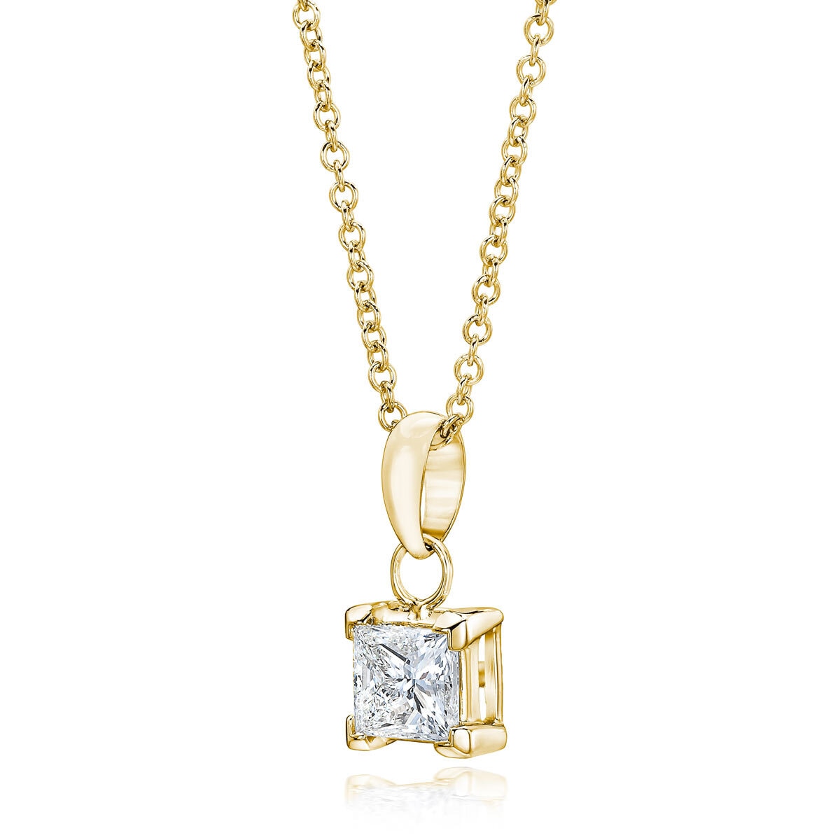 0.5ct Princess Cut Diamond Pendant, 18k Yellow Gold