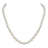 5-9m Cultured Freshwater White Pearl & Gold Bead Graduated Necklace, 14ct White Gold