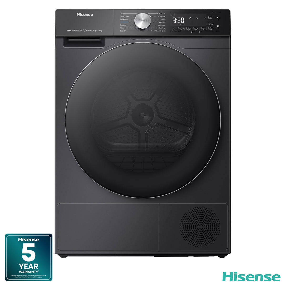 Hisense DH5S102BB, 10kg Heat Pump Dryer A+++ Rating in Black