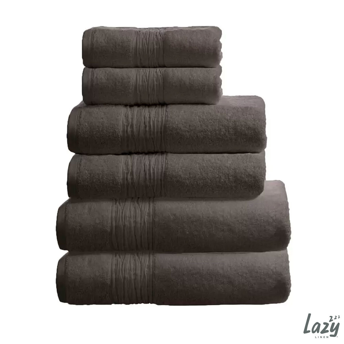 Lazy Linen 6 Piece Towel Bundle in Grey, 2 x Hand Towels, 2 x Bath Towels & 2 x Bath Sheets