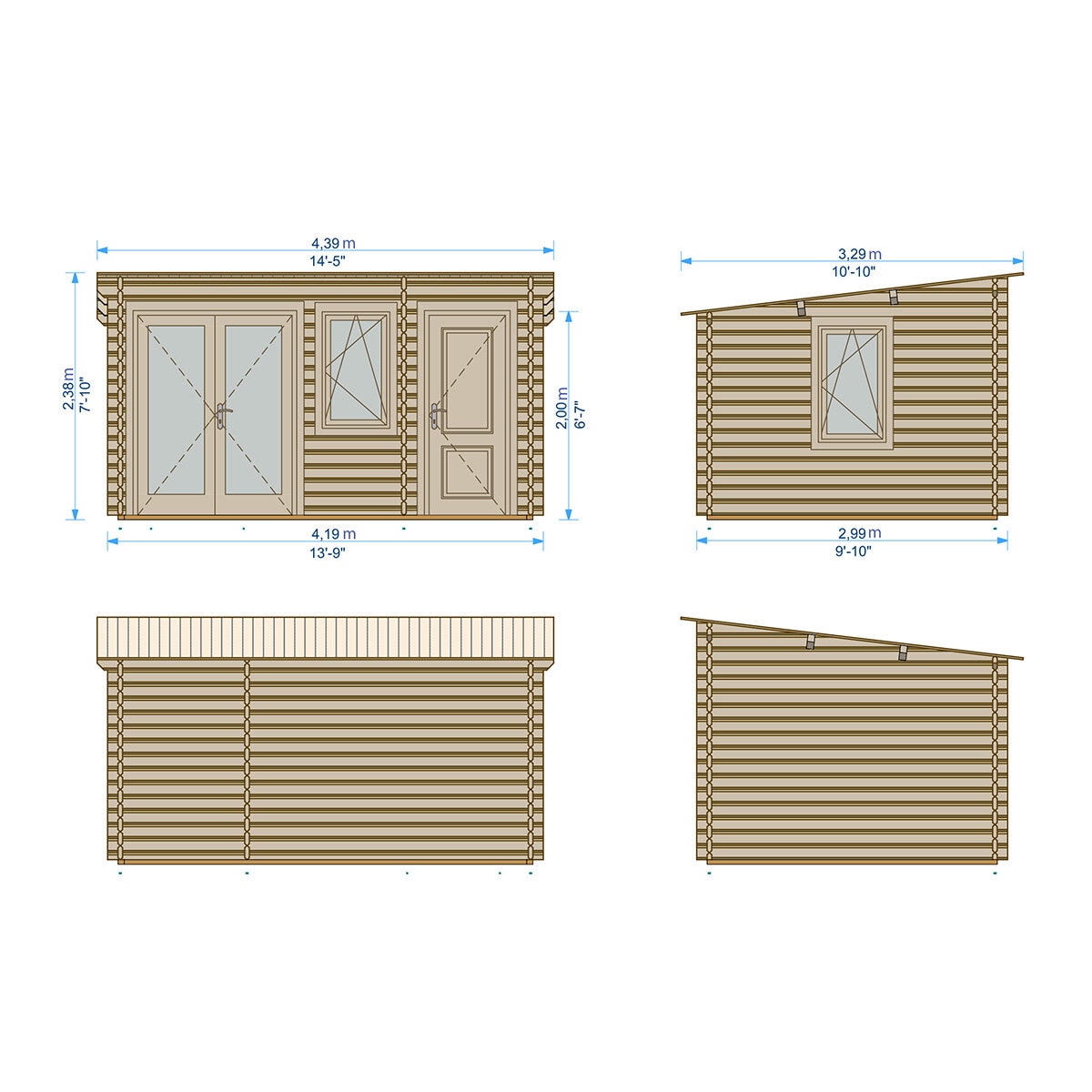 Delivered Shire Rydal 44mm Log Cabin 14 x 10ft (4.2 x 3m)