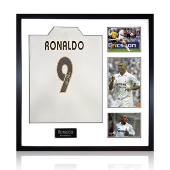 Ronaldo Signed Real Madrid 02/03 Framed Shirt, including 3 Photos