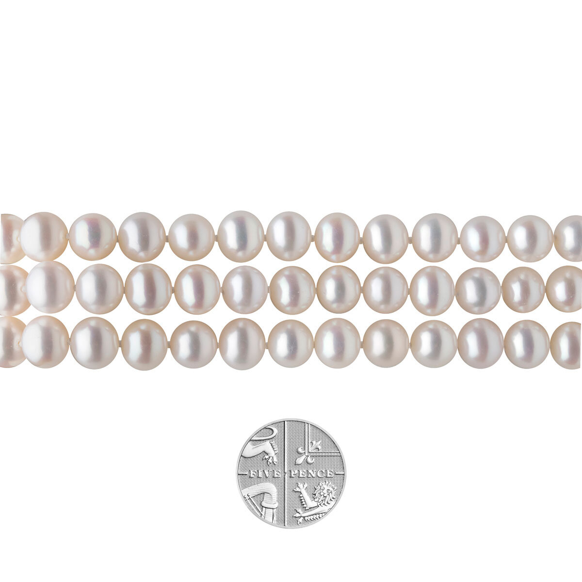 7.5-8mm Cultured Freshwater Three Row White Pearl Bracelet, 18ct White Gold