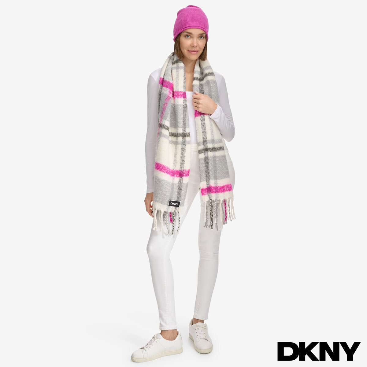 DKNY Hat & Scarf Set in Pink