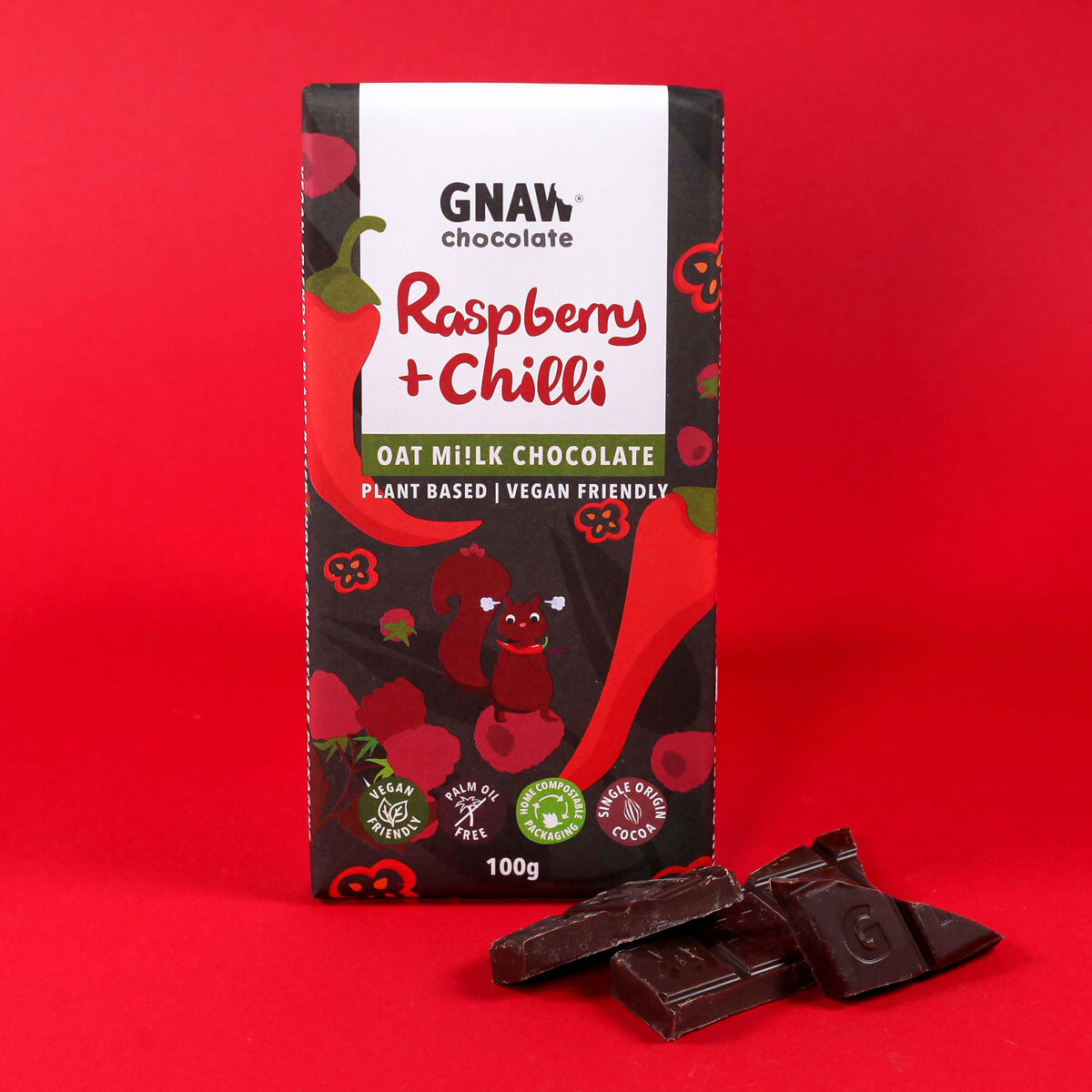 Gnaw Raspberry + Chilli Oat Mylk Chocolate Bar