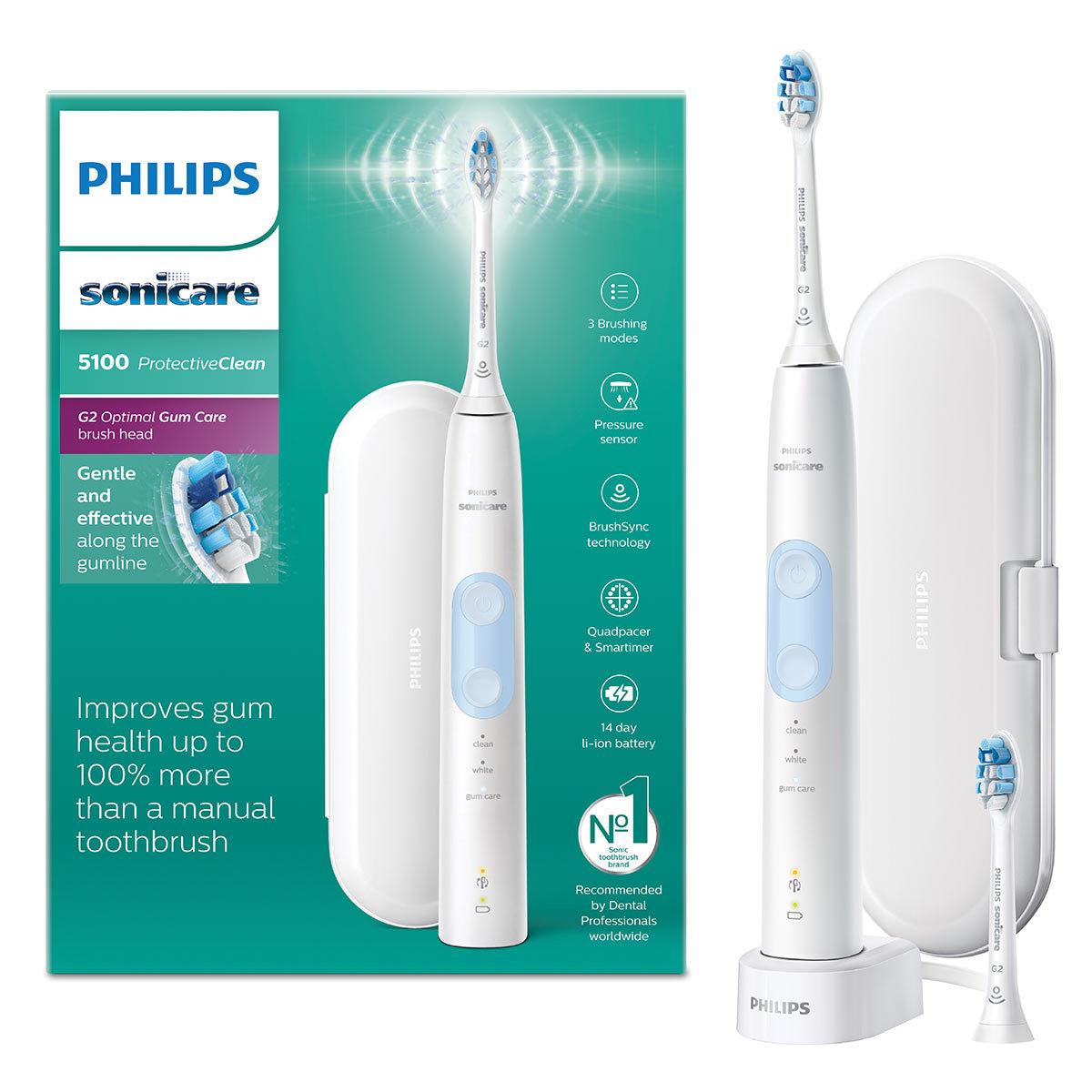 Philips Sonicare Protectiveclean 5100 Sonic Electric Toothbrush, White 