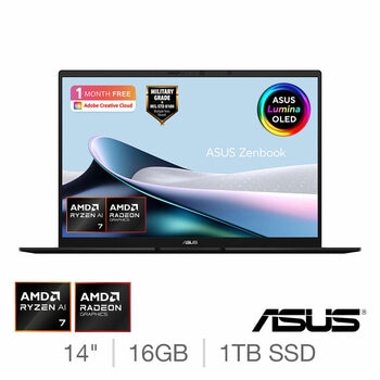ASUS Zenbook, AMD Ryzen AI 7, 16GB RAM, 1TB SSD, 14 Inch OLED Laptop, UM3406GA-QD004W ASUS Zenbook, AMD Ryzen AI 7, 16GB RAM, 1TB SSD, 14 Inch OLED Laptop, UM3406GA-QD004W