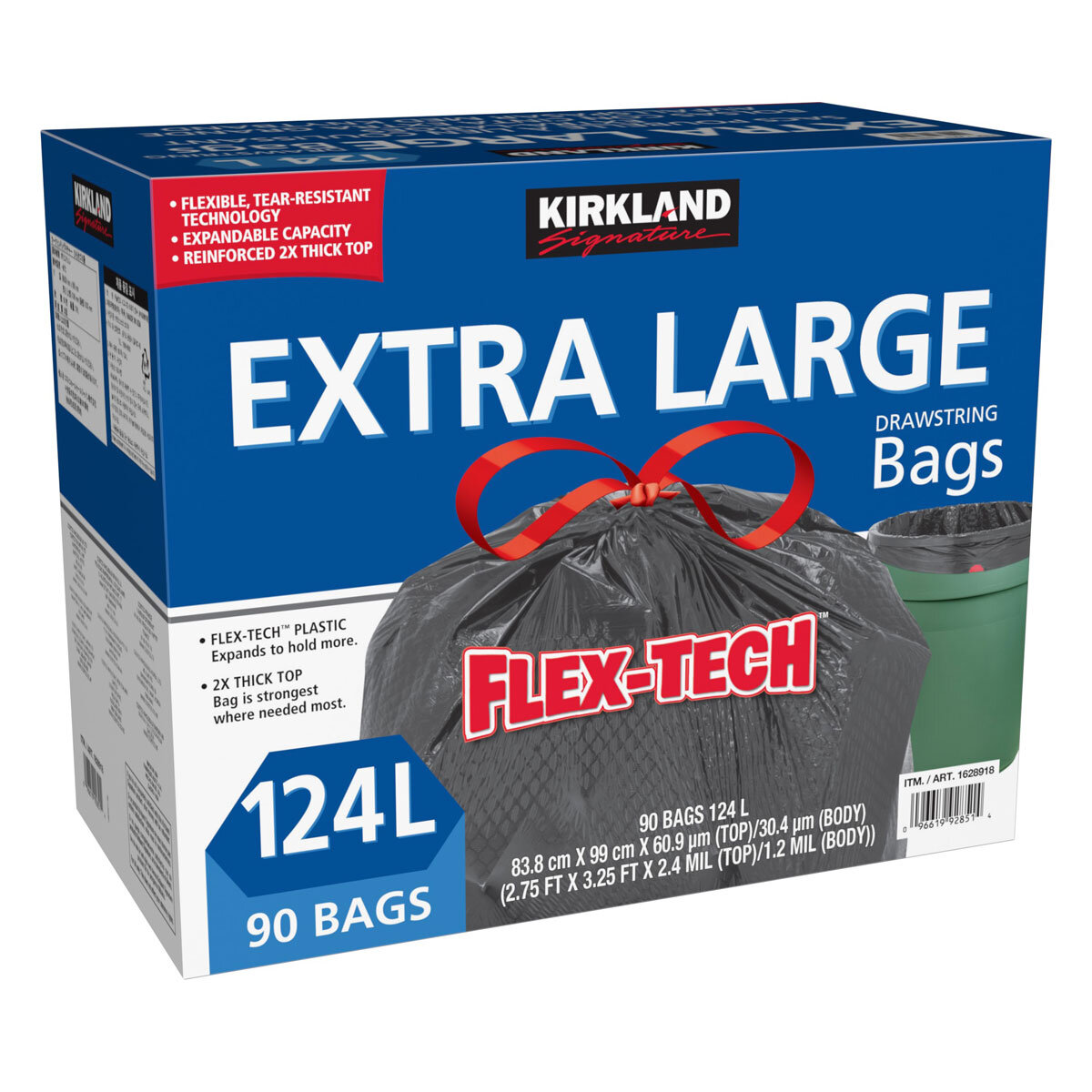 2 Boxes Kirkland Signature Extra Large Flex-Tech 33-Gallon Trash Bag, 90 Ct