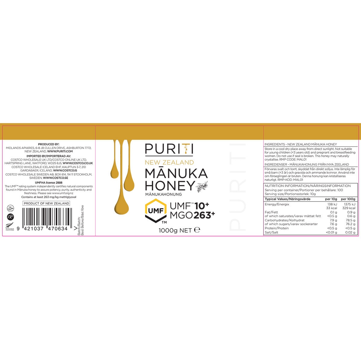 Puriti Manuka Honey MGO 263+, 1kg