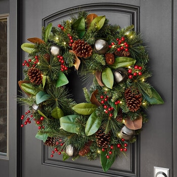 30" (76cm) Pre-Lit Decorated Wreath with Lights & Bells