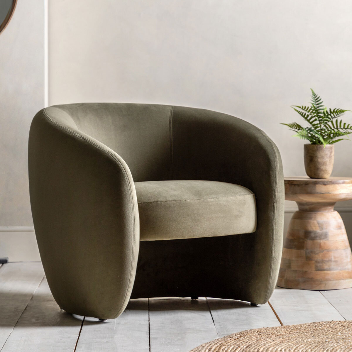 Gallery Curvo Green Fabric Armchair