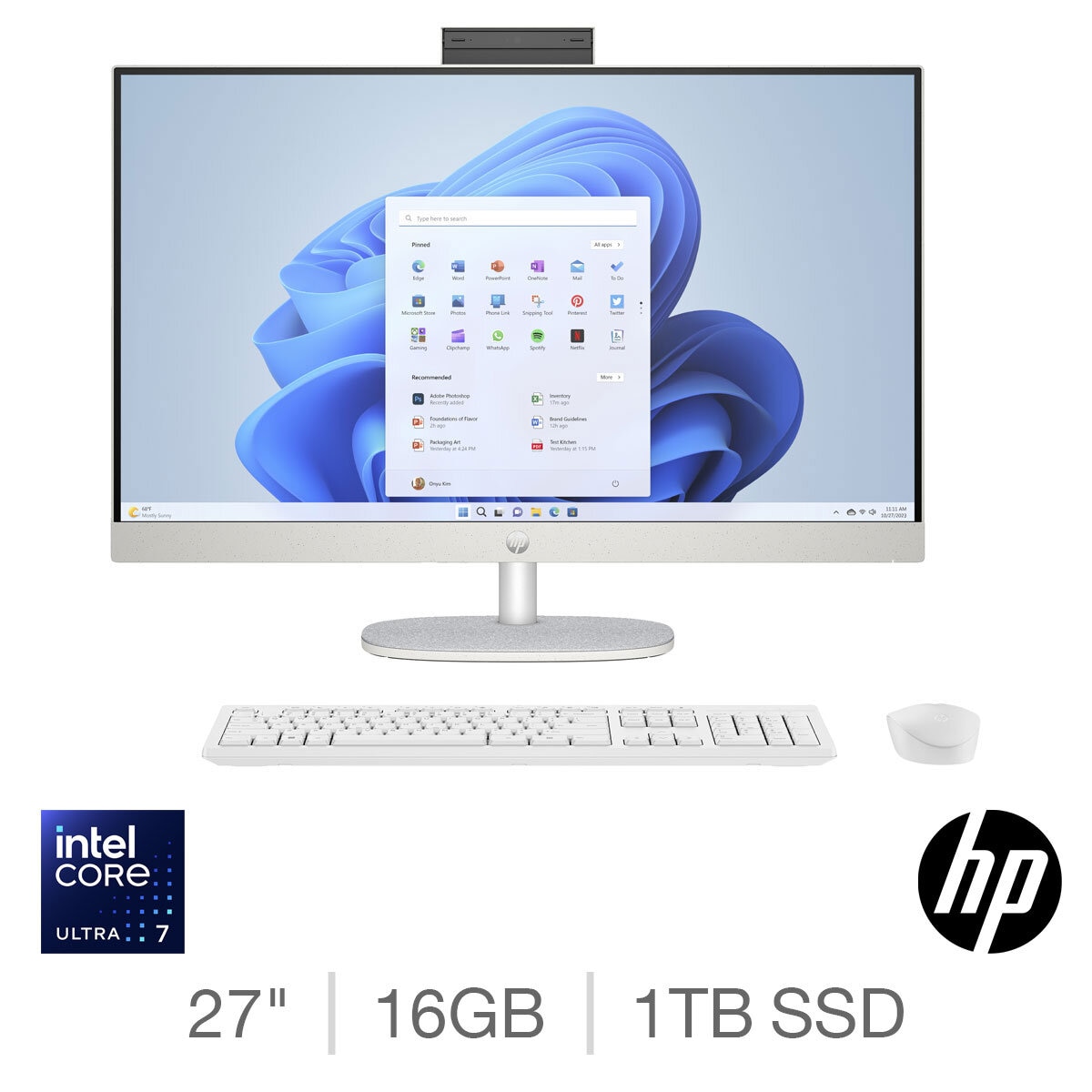 HP Intel Core Ultra 7, 16GB RAM, 1TB SSD, 27 Inch All in One Desktop PC, 27-cr1009na